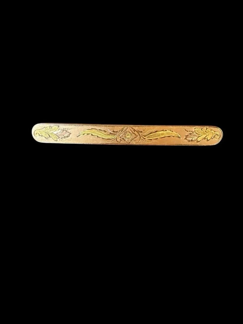 Antique Gold Tone Bar Brooch Etched Floral C Clasp Victorian Edwardian Pin